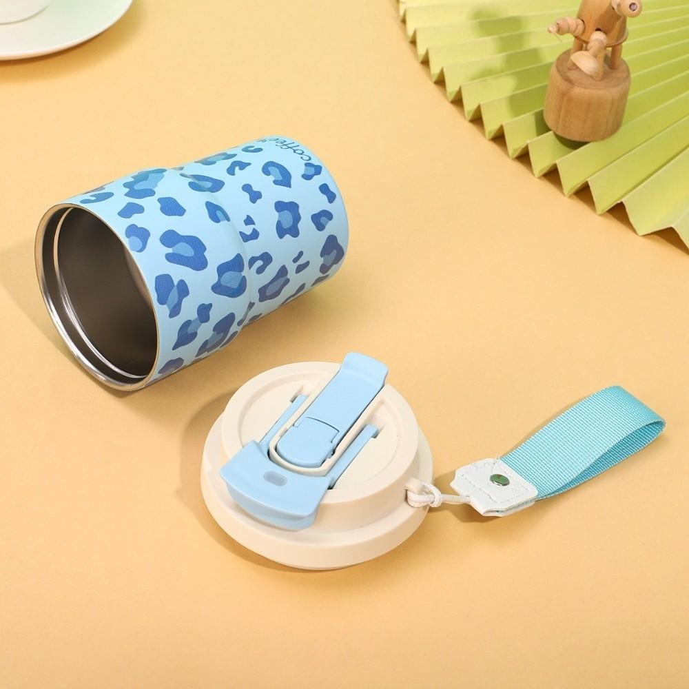 Leopard Print Thermal Water Bottle 450ml Drinking Straw Cup Vacuum Flask  Sports Activities