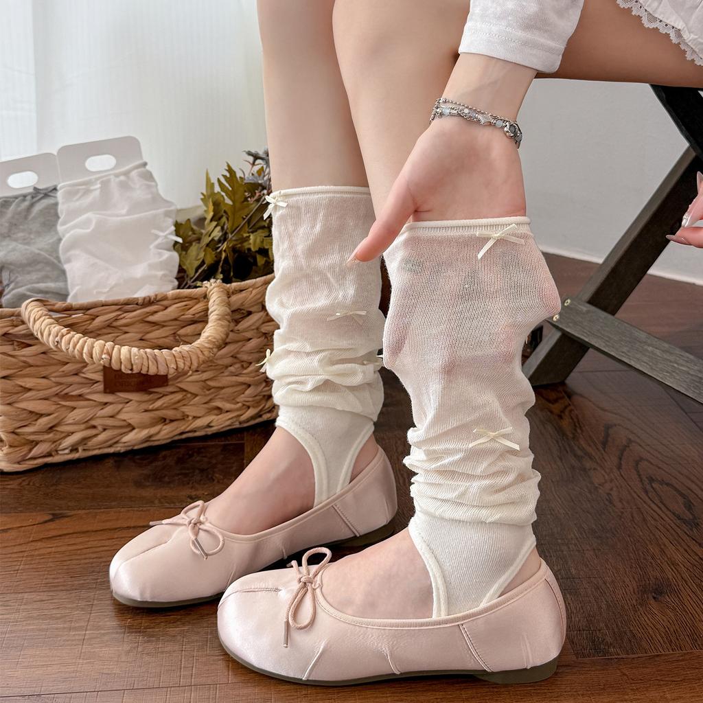 Summer Thin Bow Stepping Socks Cover Female Korean Mesh Breathable And Cool Calf Leg Cover Modified Leg-Type Stacking Socks