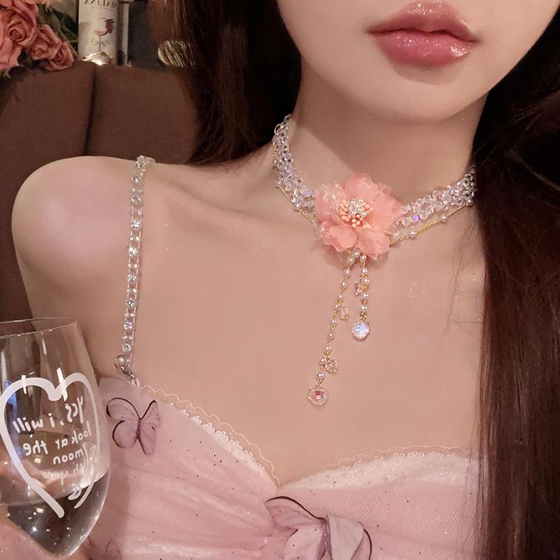 Dream Soft _ Ожерелье с розовым цветком Женская новая жемчужная цепочка на ключицу Премиальные преувеличенные аксессуары