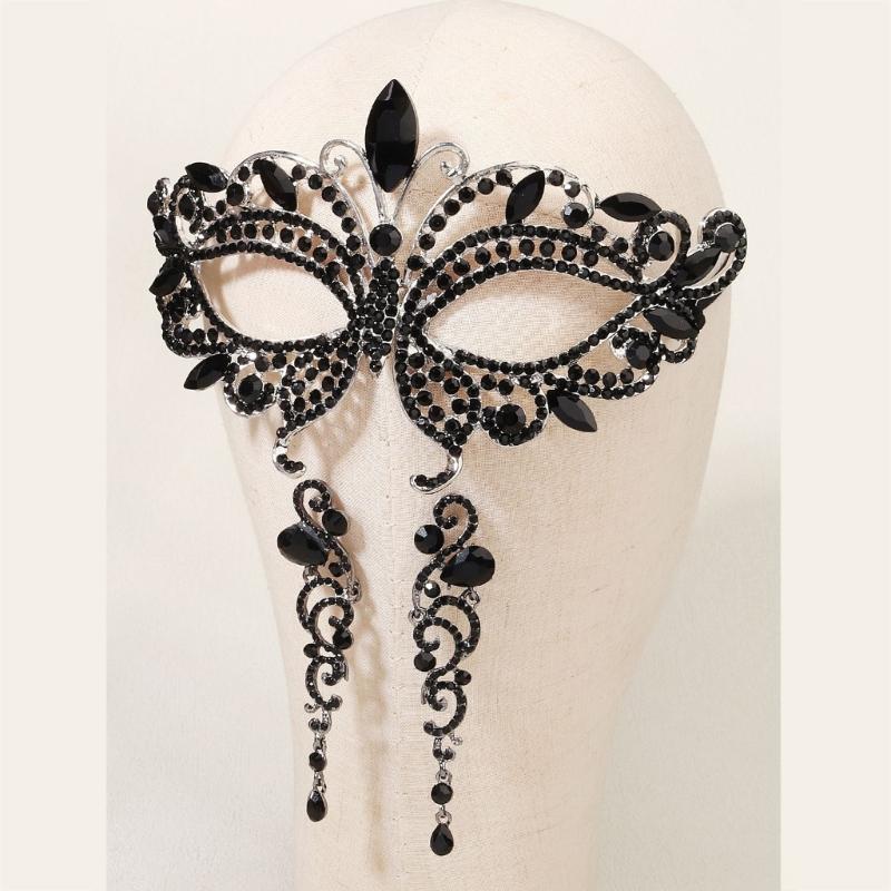 Temperament Rhinestones Jewelry Masquerade Half Face Eye Masks with Adjust Strap