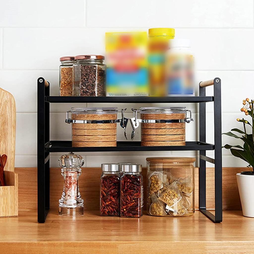 Двухъярусная кухонная полка для хранения, 2 уровня, нескользящая многофункциональная кухонная полка-органайзер, черная