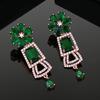 Women's Shimmering Zirconia and Green Stone Rose Gold Earrings