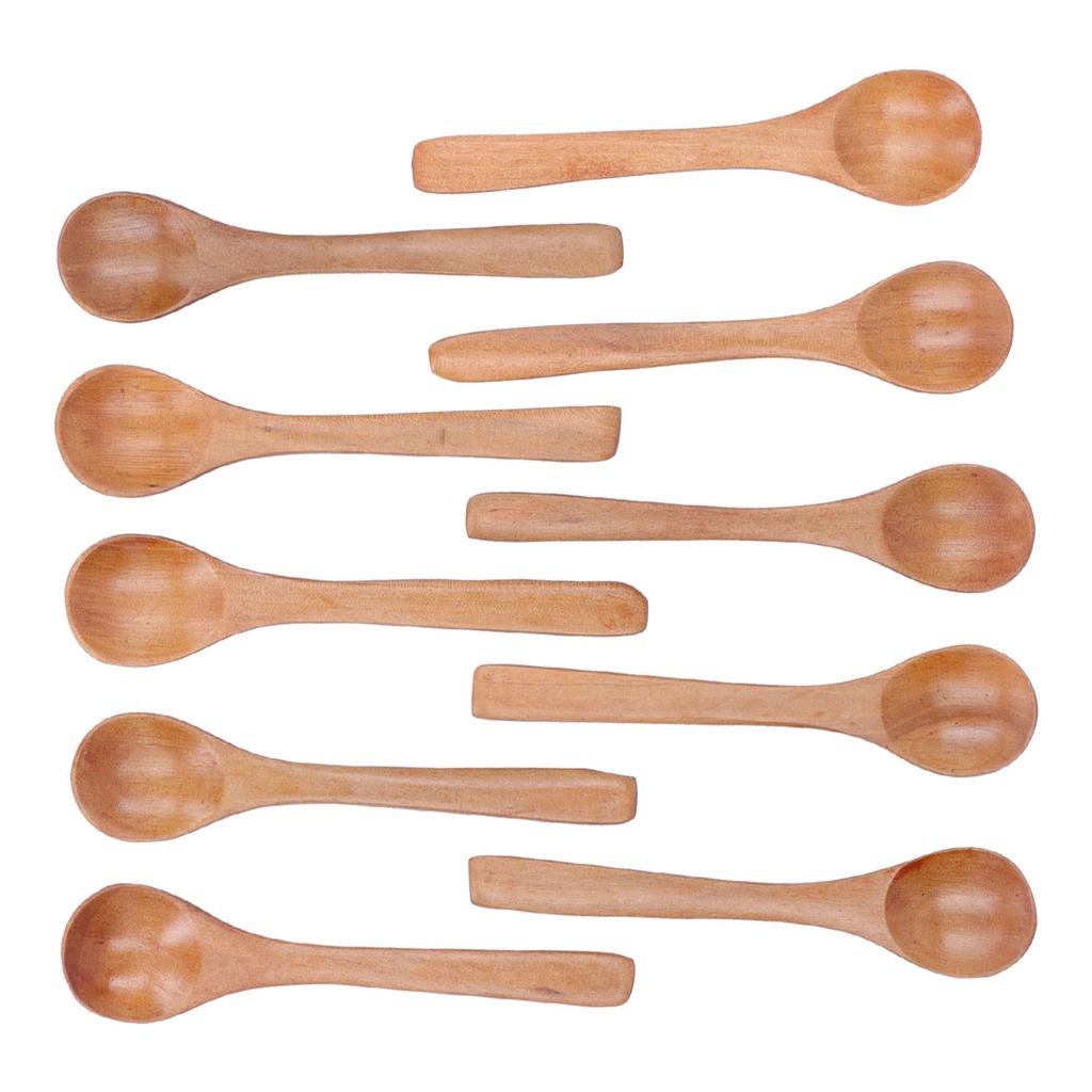 10pcs Wooden Spoon Children S Tableware Mini Round Seasoning Spoon with Long Handle for Kitchen5.1x1.2in