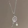 Pearl Chain Racquet Pendant Necklace Exquisite Design Zircon Pearl Chain Necklace  For Women