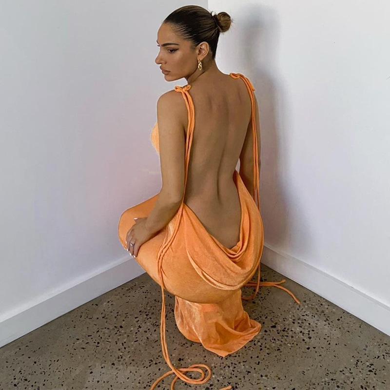 Женские наряды, горячее сексуальное клубное вечернее платье с открытой спиной на бретельках, элегантное драпированное платье макси