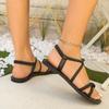 Модные летние женские сандалии 2025 года в римском стиле, с круглым носком, на эластичной ленте, плоская подошва с узким плетеным ремешком, сандалии для улицы, большого размера, повседневная пляжная обувь