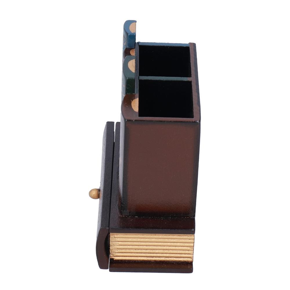 Dark Brown Desktop Stationery Organizer 5.91 X 5.31 X 2.56in Pen Storage Cup  Bedroom