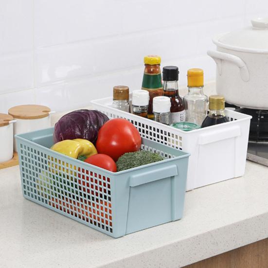 Desktop Storage Box with Handle Large Capacity Strong Load-bearing Hollow Ventilated Drying Storage Basket Makeup Container
