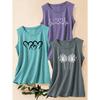Three-piece Set of Heart and Dandelion Print Fashion Retro Style Women's Casual Sports Tops with Round Neck Tank Tops