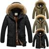 Men Winter Warm Hooded Zipped Thick Solid Fleece Coat Cotton-padded Jacket