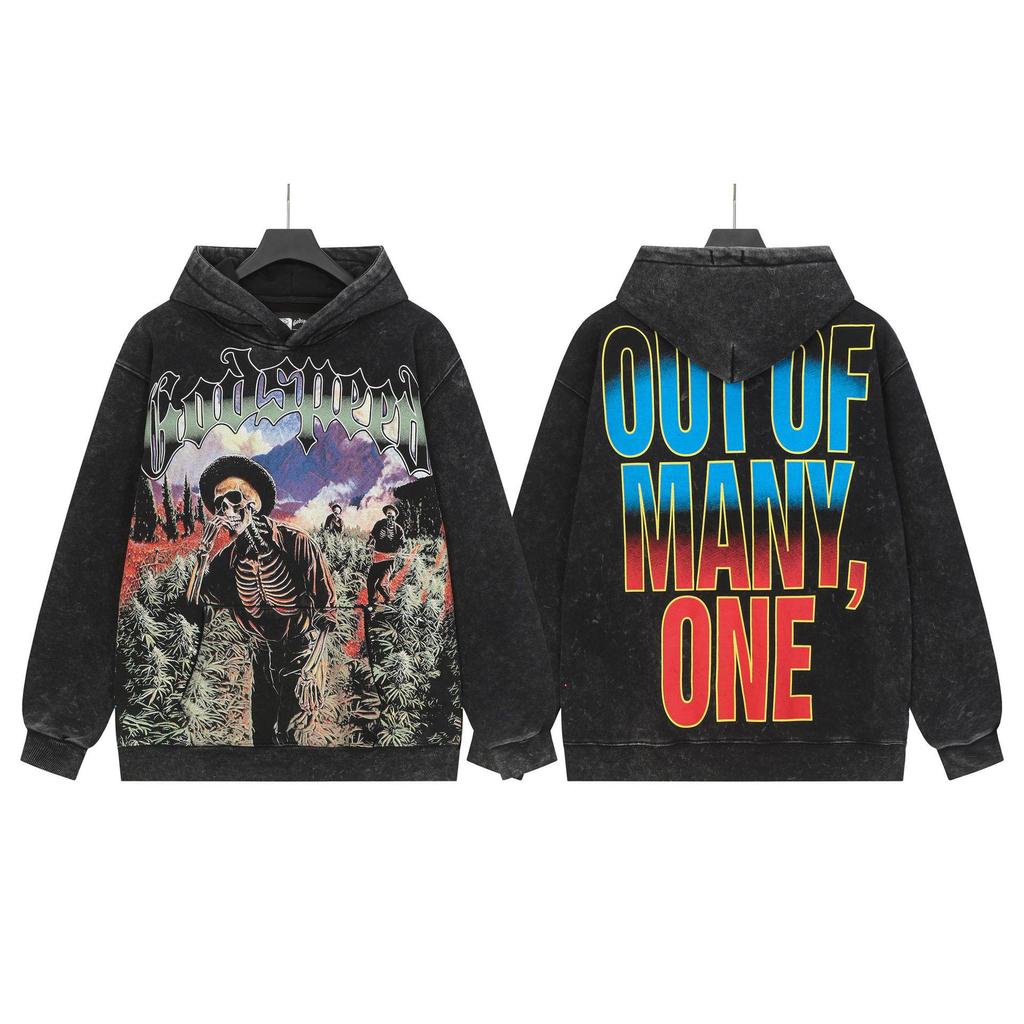 Худи с ретро-принтом 'God Bless America' в стиле рок-стрит, стиранное, повседневное, свободного кроя