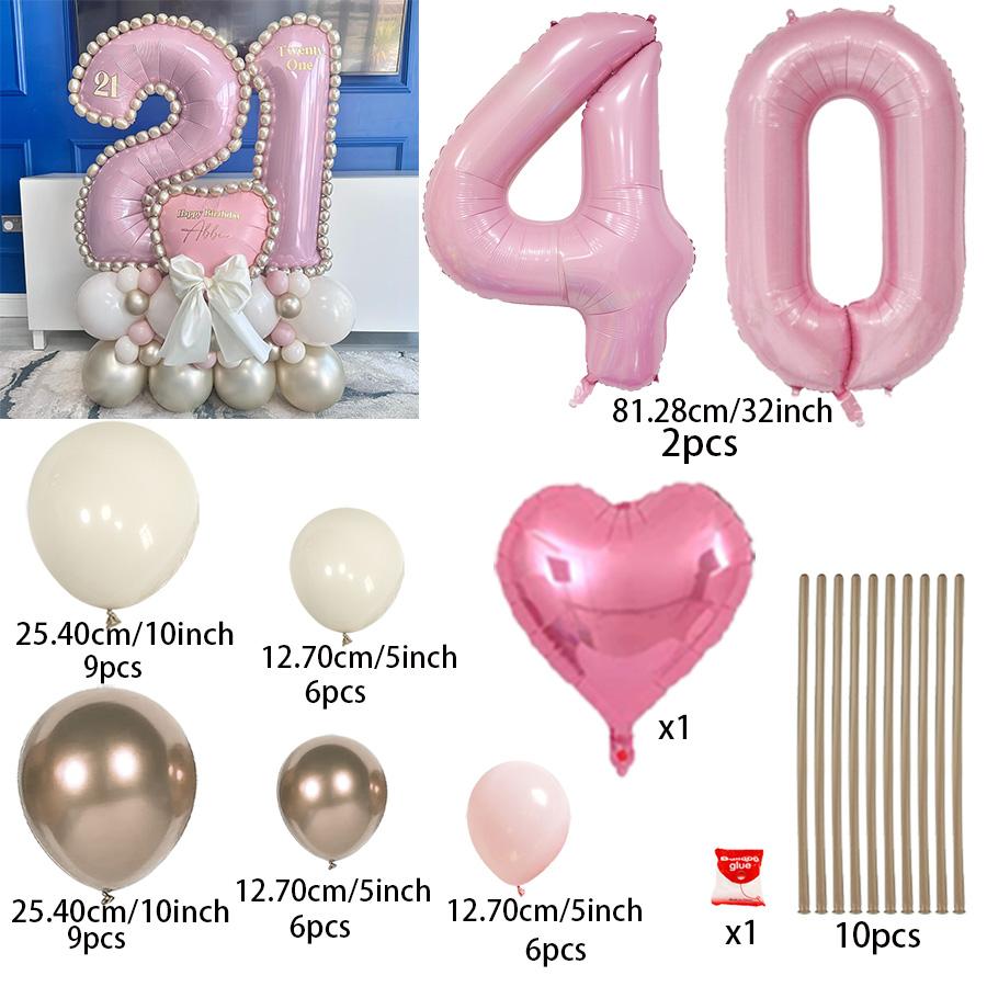 Pink number column balloon set, pink balloons suitable for birthday parties, graduation, weddings, and anniversary decorations