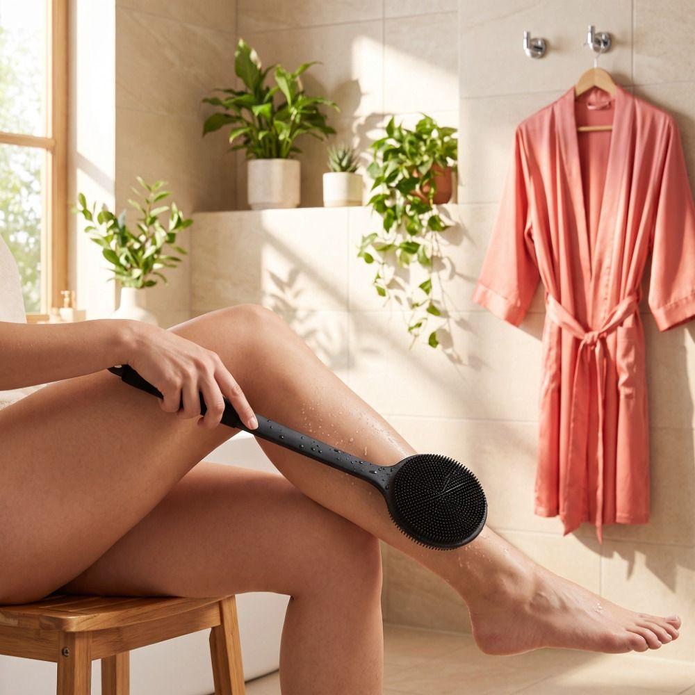 Long Handle Silicone Body Brush Double-Sided Exfoliating Brush Bath Back Scrubber Bath Time