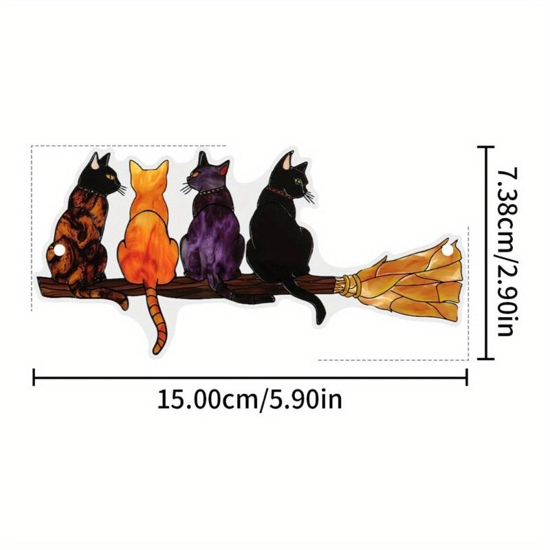 Elegant Colorful Cats with Broom Design Window Hanging Ornament Compacts Size Acrylic Suncatchers Home Garden Decors