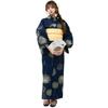 RAVIR Yukata Set with a Gold Fireworks Featuring a Fluffy Obi Belt and Geta One Size Fits All Women's 3-Piece Pattern, Sandals, Navy,