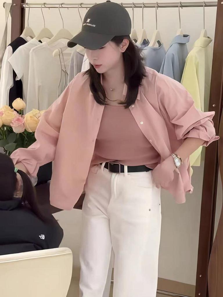 Рубашка с лацканами в корейском стиле для женщин - Весенняя мода 2025, Маленький повседневный, Свободный приталенный топ