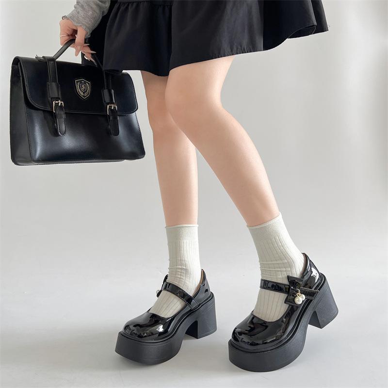 Черные туфли-лодочки из натуральной кожи в стиле ретро с круглым носком на платформе, женские, весна-осень 2025 года, универсальные, с юбкой, на высоком каблуке, туфли Мэри Джейн