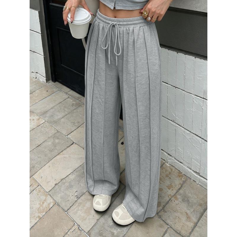 Women S Gray Loose Casual Sweatpants With Tie Waist Strips