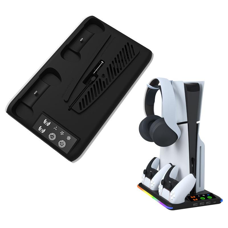 PS5 Slim/Pro Cooling Fan Stand Headphone Holder Disc/Digital Edition Console Cooling Stand USB Charging Dock