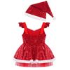 2PCS Kids Girls Sequin Christmas Santa Claus Costume Baby Dress Up Party Dance Dress Outfits