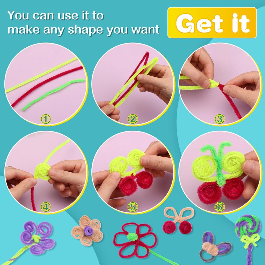 Fenrry 100PCS Pipe Cleaners Chenille Stem Solid Color Pipe Cleaners Set for Pipe Cleaners DIY Arts Crafts Decorations