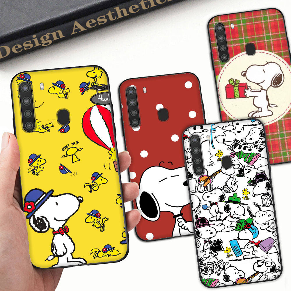 SM11 Lovely Snoopy Black Sofe Case for Samsung Note 20 Lite S24 Ultra S23 A03 A05 A06 A11 A71 A15 A16 A13 A24 A25 A33 A52 A53 A50 M55 M35 Plus