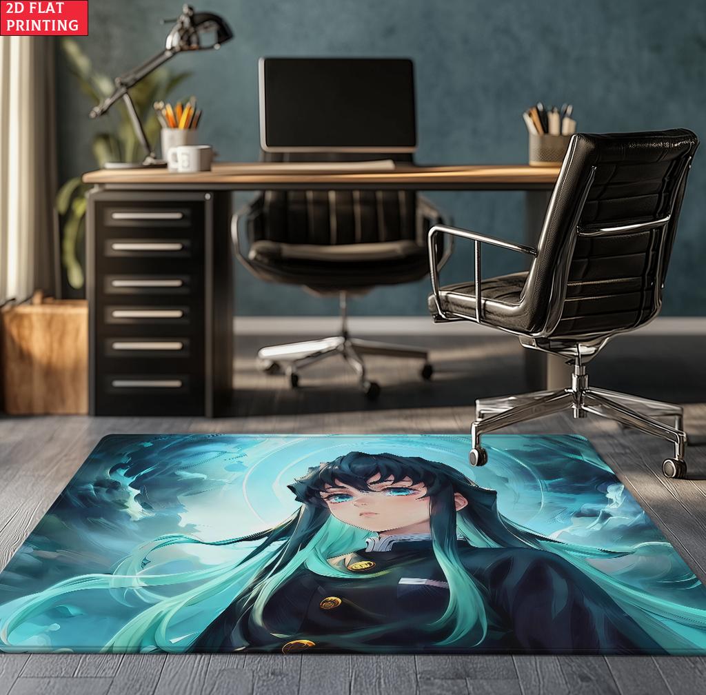 Anime Demon Area Rug, Dark Fire Water Theme Non-slip Floor Mat, Gamer Room Bedroom Decor Carpet, Washable Home Gift