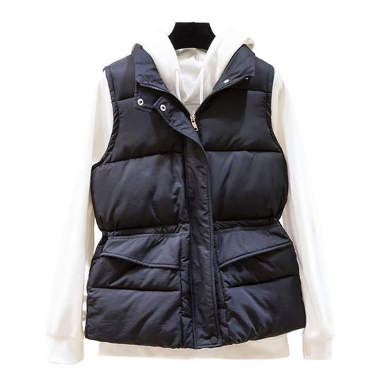 Winter Women Vest Coat Thickened Padded Zipper Closure Stand Collar Neck Protection Sleeveless Solid Color Windproof Heat Retention Outdoor Down Coat