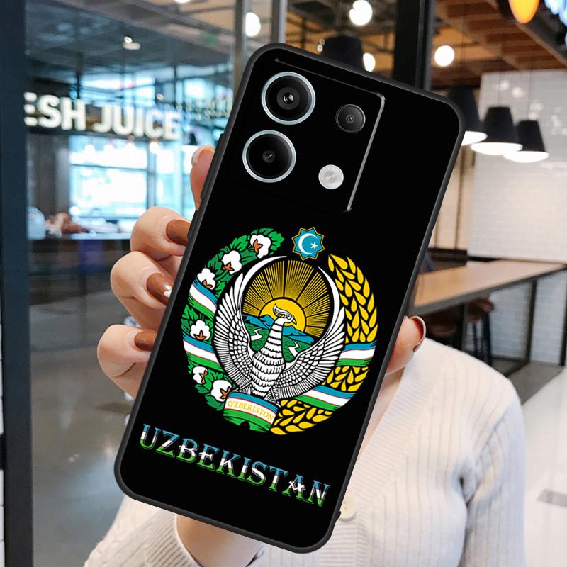 Чехол для Xiaomi Redmi Note 13 Pro 10 11 12 14 15 Pro Plus Redmi 15C 14C 10C 12C 13C 15 с флагом и гербом Узбекистана