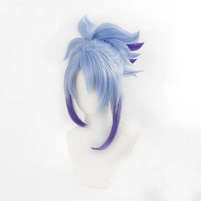 Akali Cosplay Wig Game LOL Star Guardian Akali Blue Purple With Ponytail Clip Wig Heat Resistant Synthetic Hair Wigs + Wig Cap