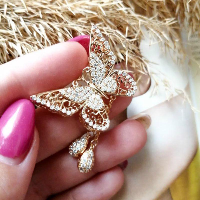 Luxurious Butterfly Style Copper Brooches Pins Shiny Insect Corsage Girls Party Jewelry