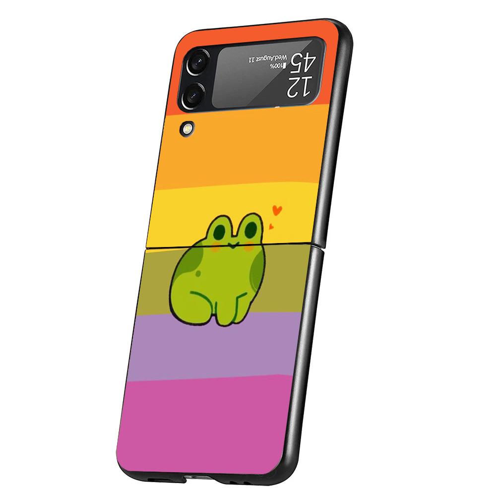 Коттеджкор Лягушка Гриб Кавайный Чехол для Телефона Для Samsung Galaxy Z Flip 7 6 5 4 3 5G Flip7 Flip6 Flip5 Flip4 Flip3 Черный Забавный