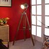 Silver Aluminium Metal Casting Shade Tripod Floor Lamp with Wood and Aluminium Base,
