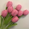 6 Pcs Artificial Flower Fake Tulips Bouquet for Decoration Tulip Crochet Forever Flowers Bouquet for Table Decor Handmade with Stem & Leaf Tulip