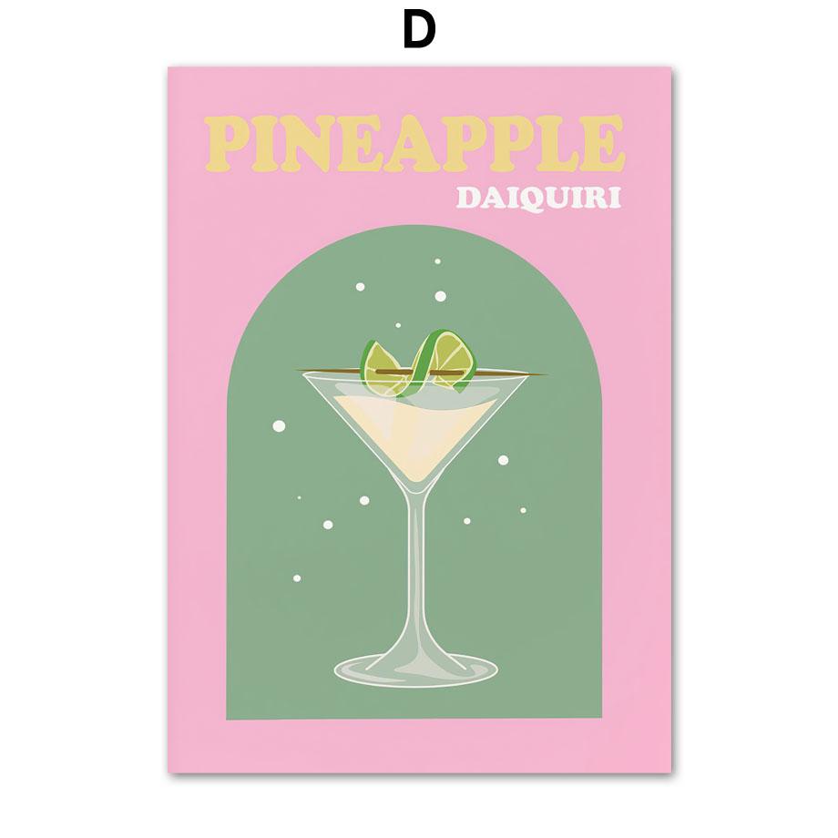 Розовый коктейль Виски Мохито Текила Напитки Плакаты Печать Холст Картина Скандинавские настенные картины Для декора кухни, бара