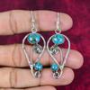 Blue Copper Turquoise Handmade Gemstone Earrings, 925 Solid Sterling Silver Earrings Antique Jewelry, For Engagement Gift