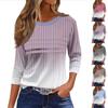Женская мода повседневный свободный топ с рукавом 3/4 в полоску с круглым вырезом