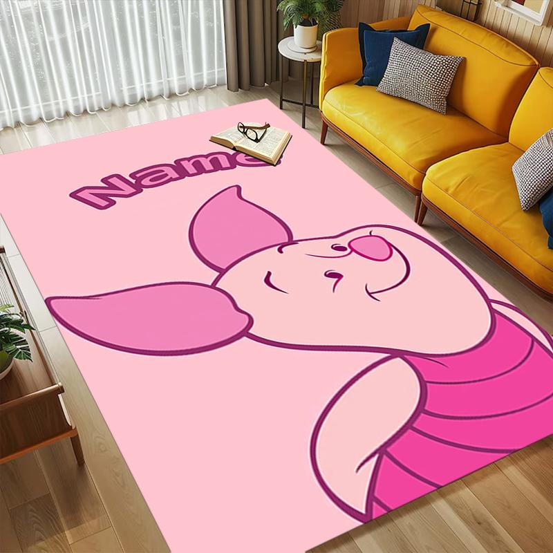 Custom Name Piglet Pink Living Room Non-Slip Area Rug Soft Carpet for Bedroom Kids Playroom Sofa Office Home Decor Doormat