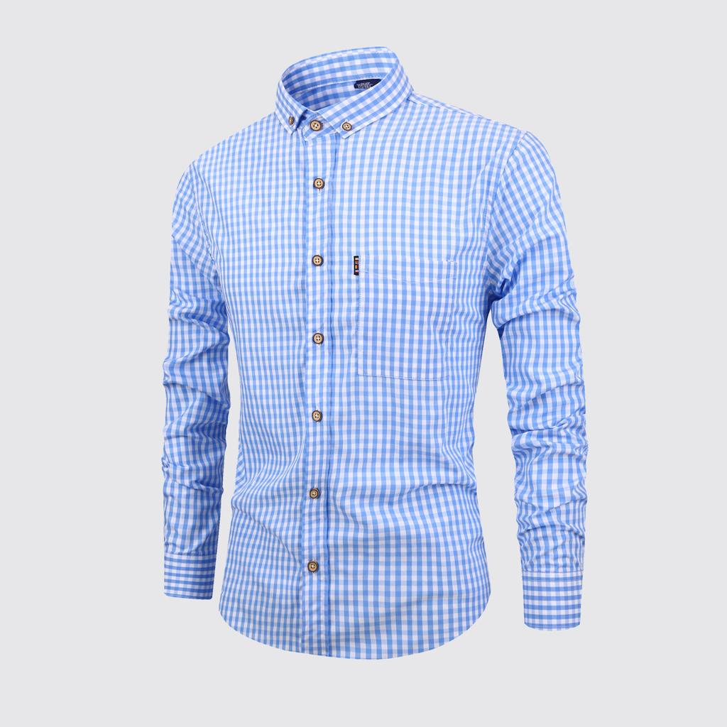 Men's Breathable Cotton Long Sleeved Checkered Shirt for Autumn and Winter