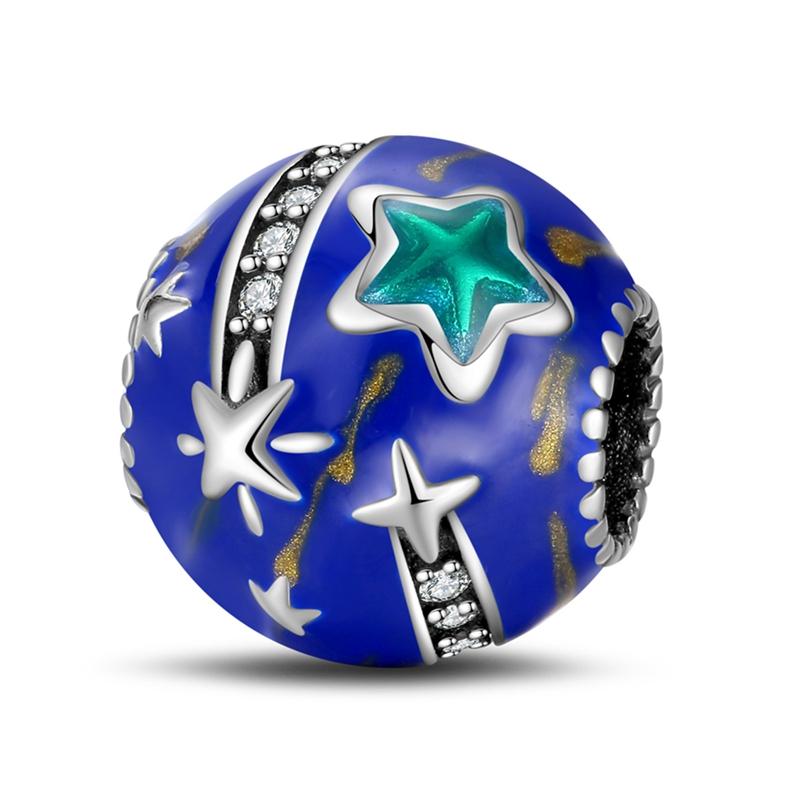 Silver S925 Blue Series Beads Fit Bracelet Bangle Diy Original Design Star Moon Galaxy Charms For Jewelry Make