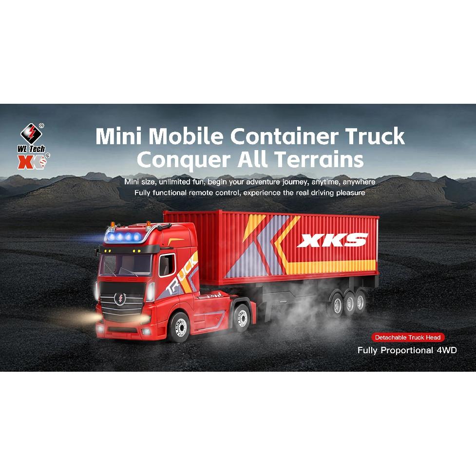 1:64 Wltoys 6408 Радиоуправляемая машина 4WD из сплава Мобильный RC Контейнеровоз с прицепом Вездеход 2.4G Полномасштабная модель грузовика Детские игрушки Подарок