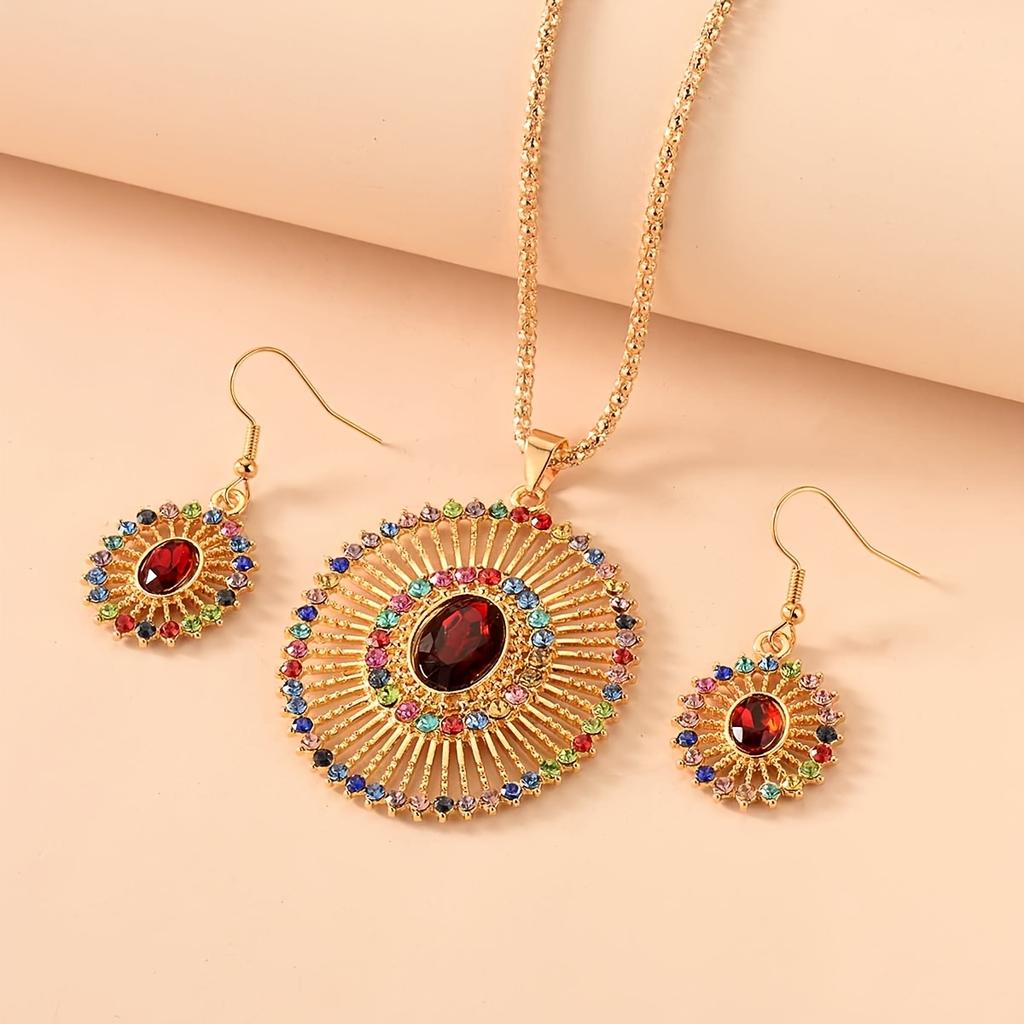 Creative Round Pendant Necklace and Earrings Jewelry Set Birthday and holiday party gifts and accessories