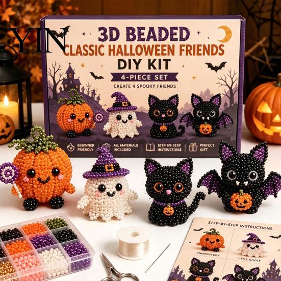 No Glue Beading Set 3D Beaded DIY Kit, Lifelike Christmas Animal Craft Set, Bead Cat Handmade Easy Embroidery Kit for Kids And Adults Festive Holiday