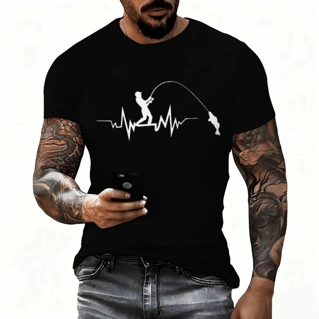 Хлопковая футболка с принтом «Рыбак» Летний новый стиль Подходит для мужчин и женщин для активного отдыха на природе и воздухопроницаемости