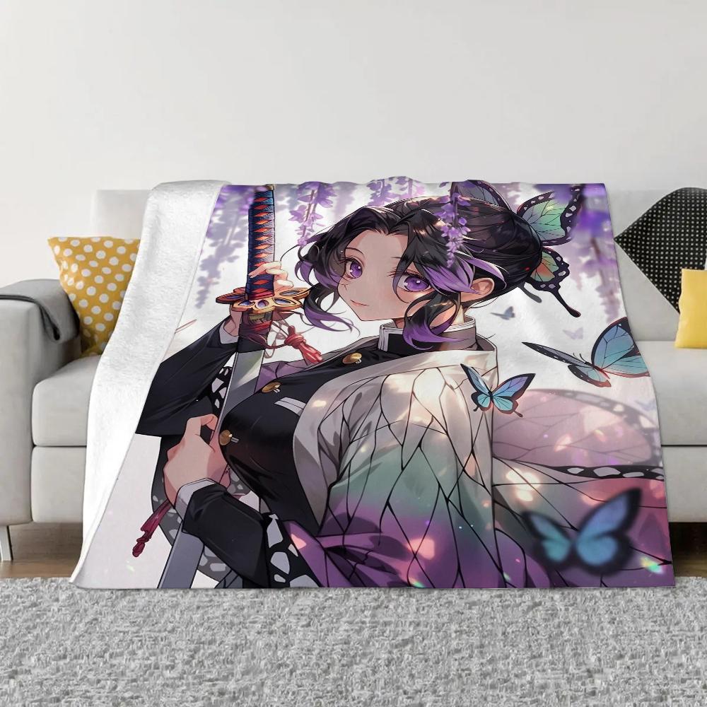 Мягкие пушистые одеяла Kochou Shinobu для декоративного дивана, вязаное пледное одеяло для дома и украшения, постельное белье из микрофибры, пляжное полотенце