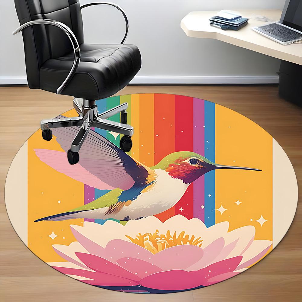 1PC Hummingbird Lotus Office Round Area Rug, Mat Suitable ForOffice, Under Office Chairs Bedroom Living Room Home Decor, Room Deco