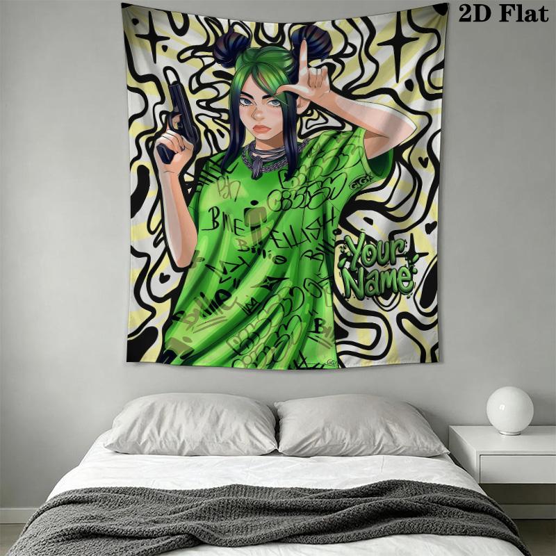 Billie Eilish Custom Name Wall Tapestry Aesthetic Wall Hanging Printed Fabric Blanket Decorative Tapestries for Bedroom Living Room Home Decor