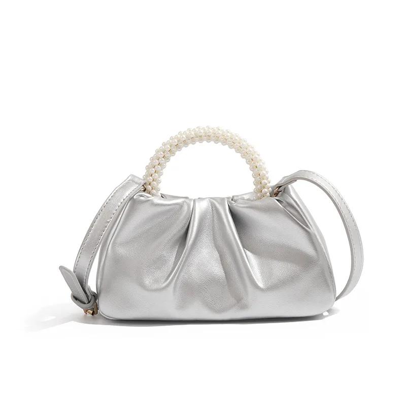 Сумка женская новая модная круглая жемчужная портативная плиссированная сумка-облако нишевые сумкитемпераментная сумка через плечо на одно плечо