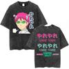 Летняя стираная винтажная аниме-футболка The Disastrous Life of Saiki K Сайки Кусуо мужская ретро из чистого хлопка повседневная с принтом