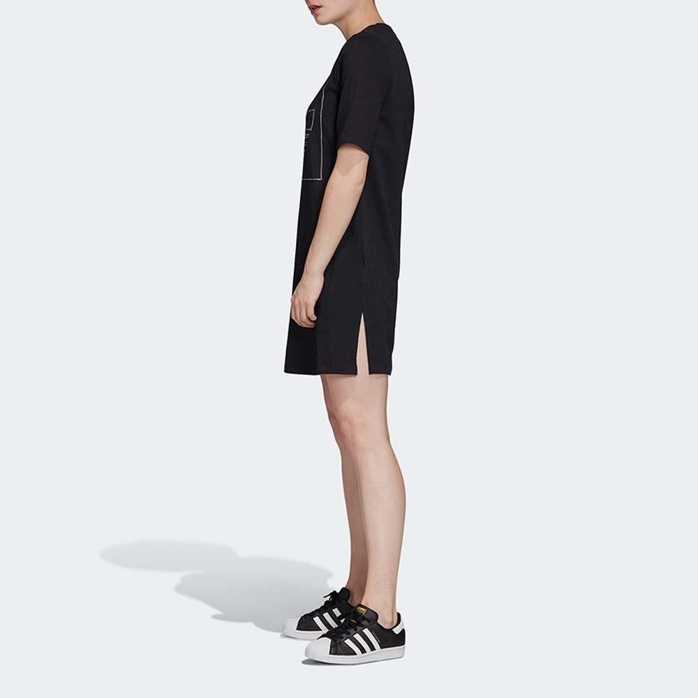 adidas Логотип Originals Однотонное Спортивное Повседневное Дышащее Свободное Платье с Круглым Вырезом с Коротким Рукавом Женское платье Черный FU1727